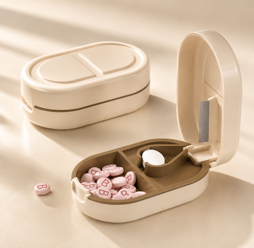 Pet Medicine Storage Box with Built-In Pill Cutter