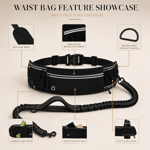 Hands-Free Dog Walking Belt - Reflective Waist Leash